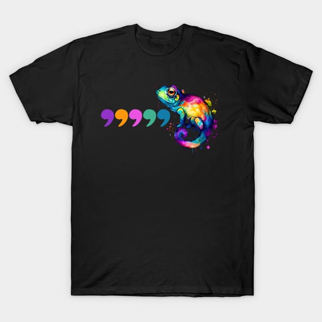 Funny Grammar Comma Chameleon T-Shirt by Shirts by Jamie